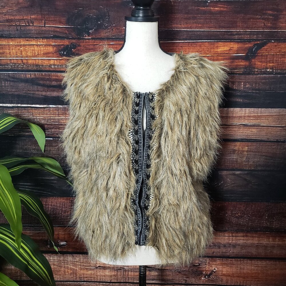 Shyanne XL Sweater Vest Faux Fur Beaded Embellished